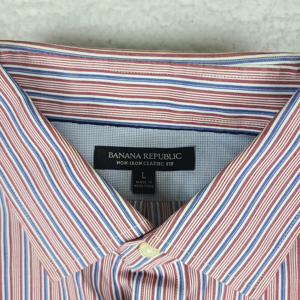 Banana Republic Dress Shirt Mens Large‎ Blue Red Non Iron Classic Fit Button Up